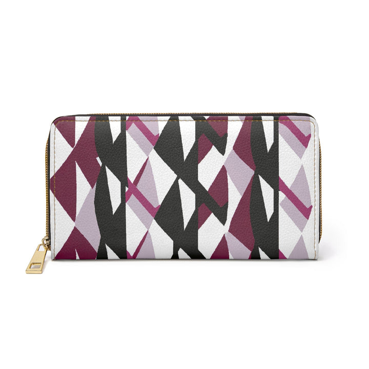 Mauve Pink and Black Geometric Pattern Womens Zipper Wallet Clutch Purse - Bags