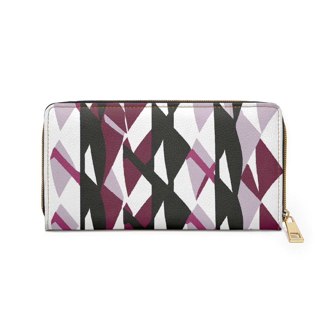 Mauve Pink and Black Geometric Pattern Womens Zipper Wallet Clutch Purse - Bags