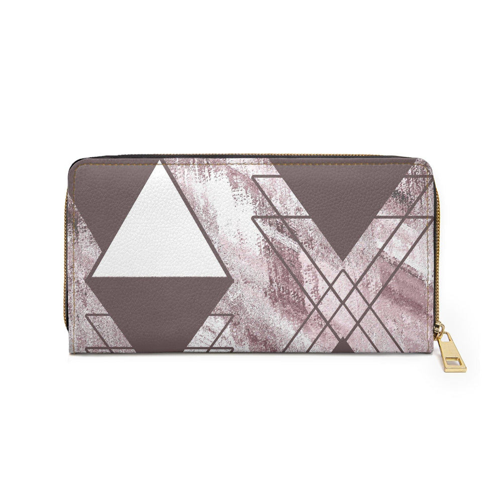 Mauve Rose and White Triangular Colorblock Womens Zipper Wallet Clutch Purse