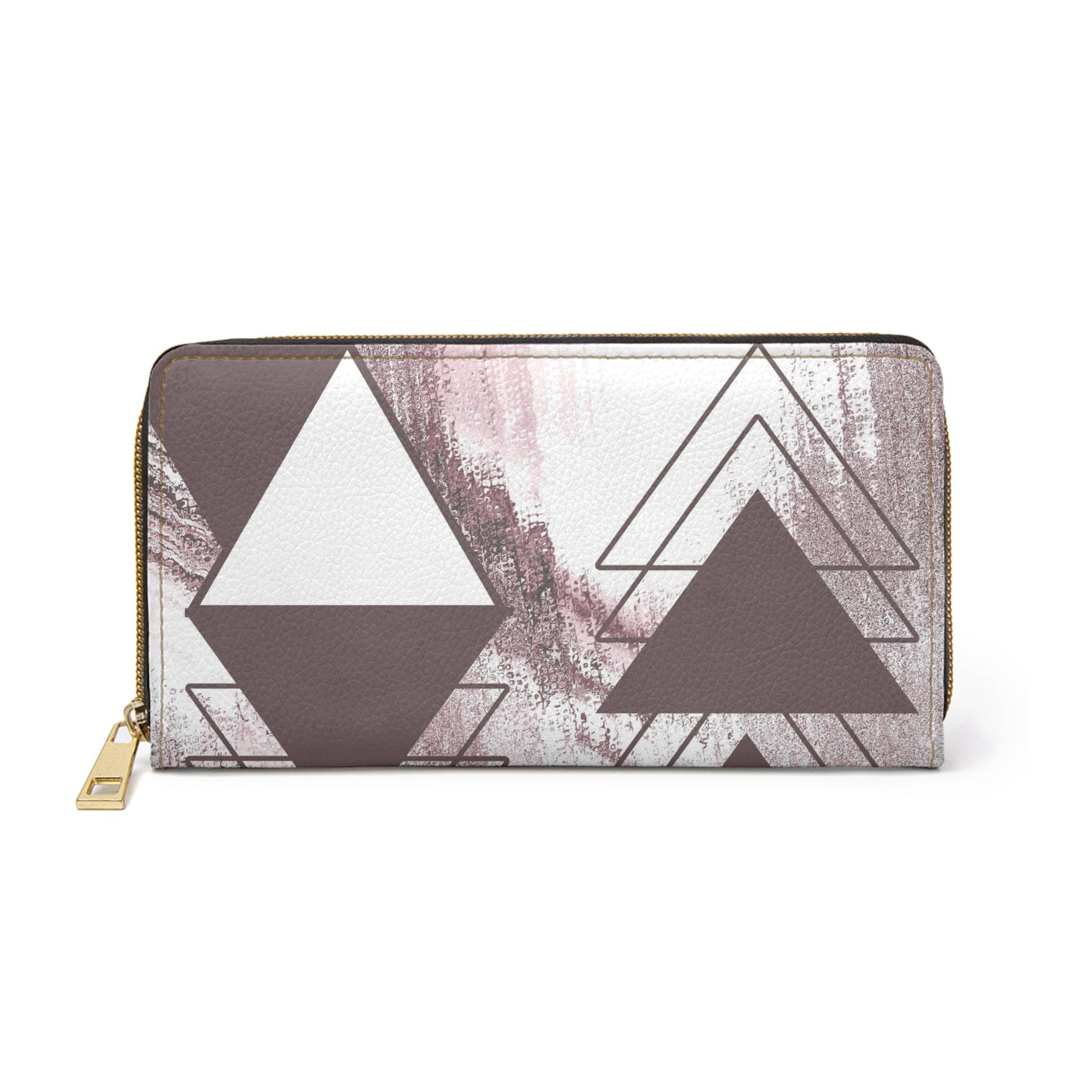 Mauve Rose And White Triangular Colorblock Womens Zipper Wallet Clutch Purse