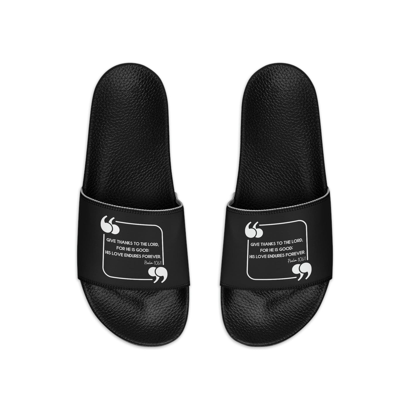 Mens Black Slide Sandals Give Thanks To The Lord Christian Inspiration - Mens