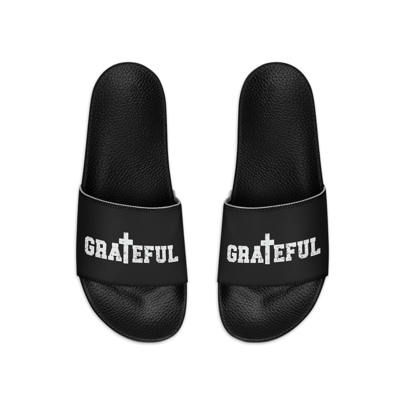 Mens Black Slide Sandals Grateful Christian Inspiration Affirmation - Mens