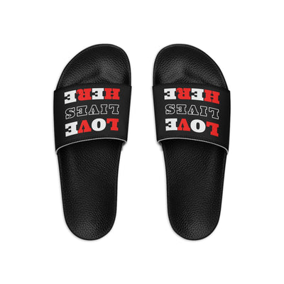 Mens Black Slide Sandals Love Lives Here Christian Inspiration - Mens | Slides