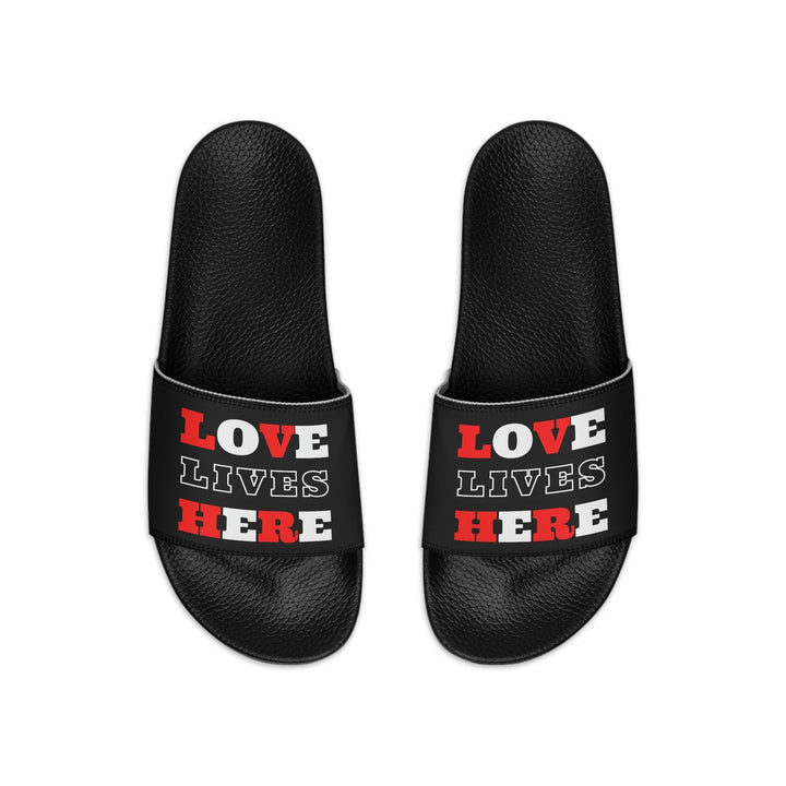 Mens Black Slide Sandals Love Lives Here Christian Inspiration - Mens | Slides