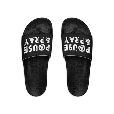 Mens Black Slide Sandals Pause And Pray Christian Inspiration - Mens | Slides