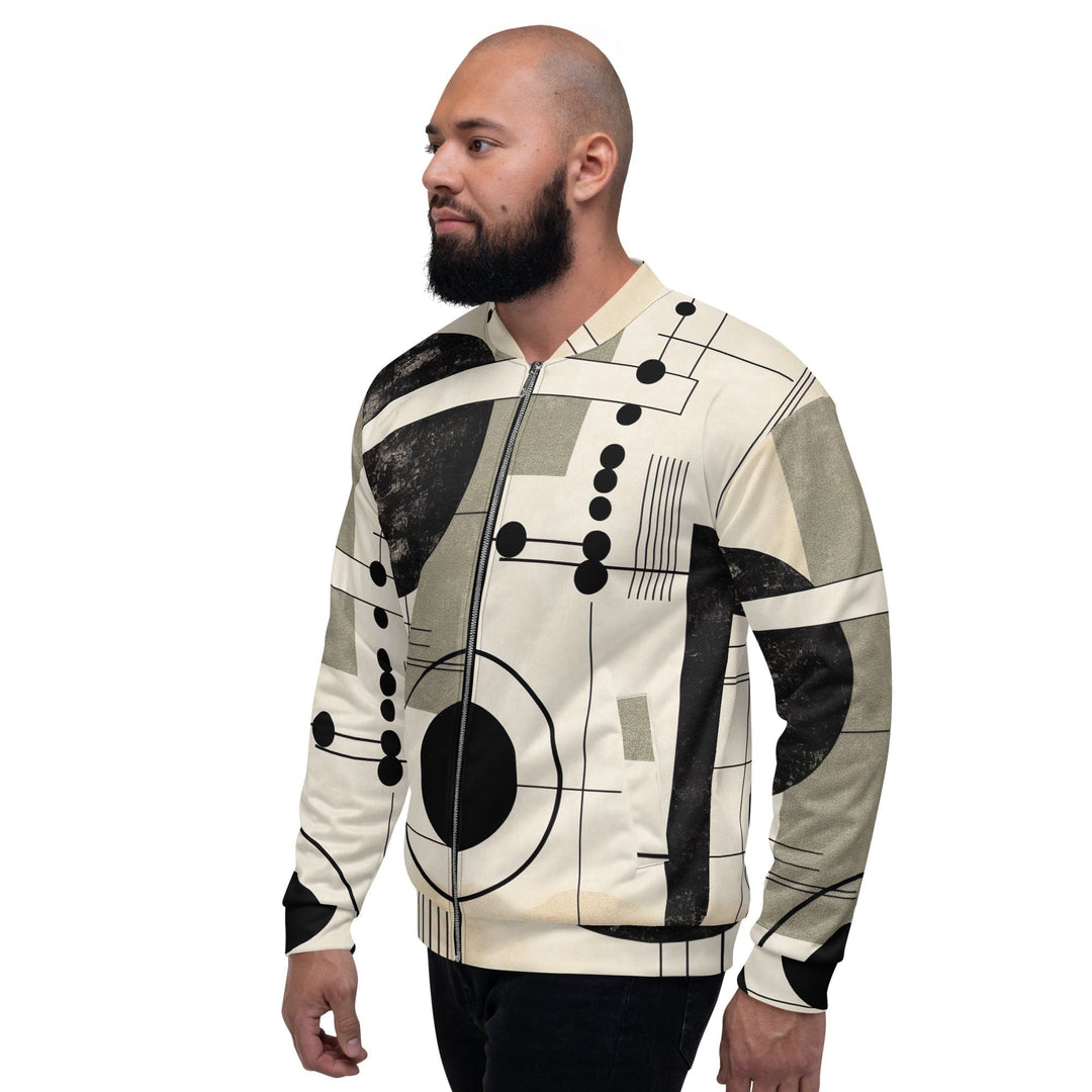 Mens Bomber Jacket Abstract Black Beige Brown Geometric Shapes - Mens | Jackets