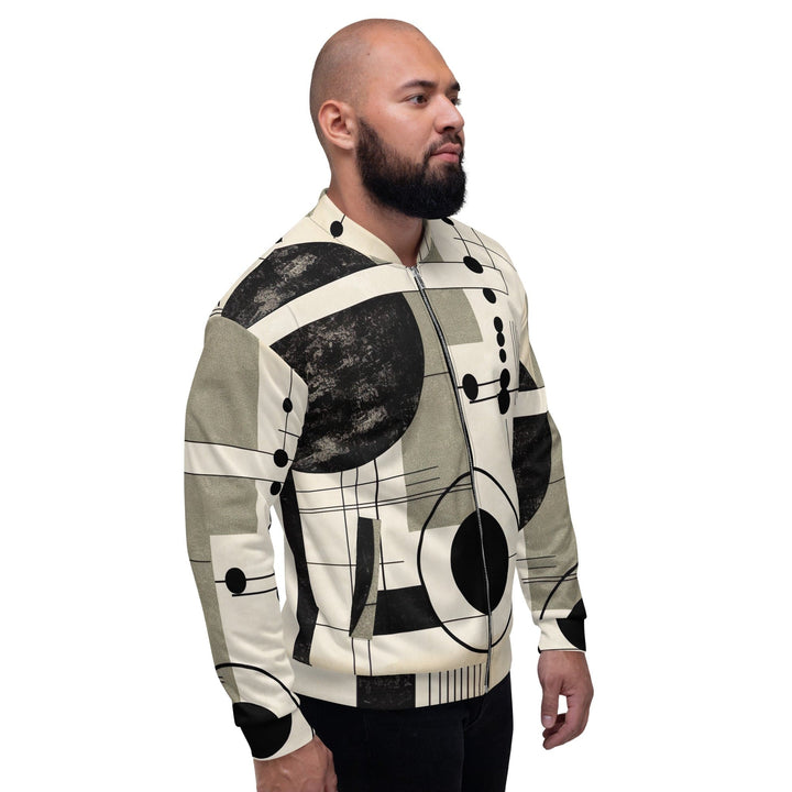 Mens Bomber Jacket Abstract Black Beige Brown Geometric Shapes - Mens | Jackets