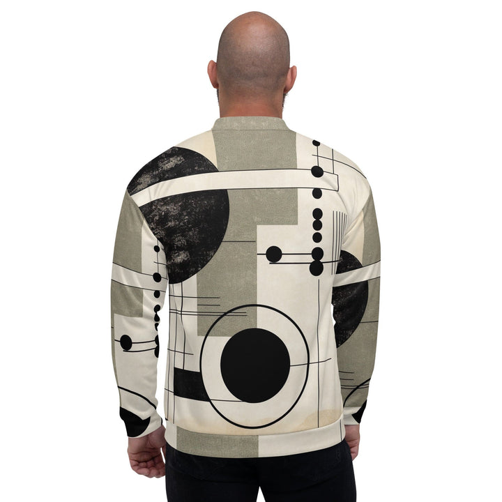 Mens Bomber Jacket Abstract Black Beige Brown Geometric Shapes - Mens | Jackets