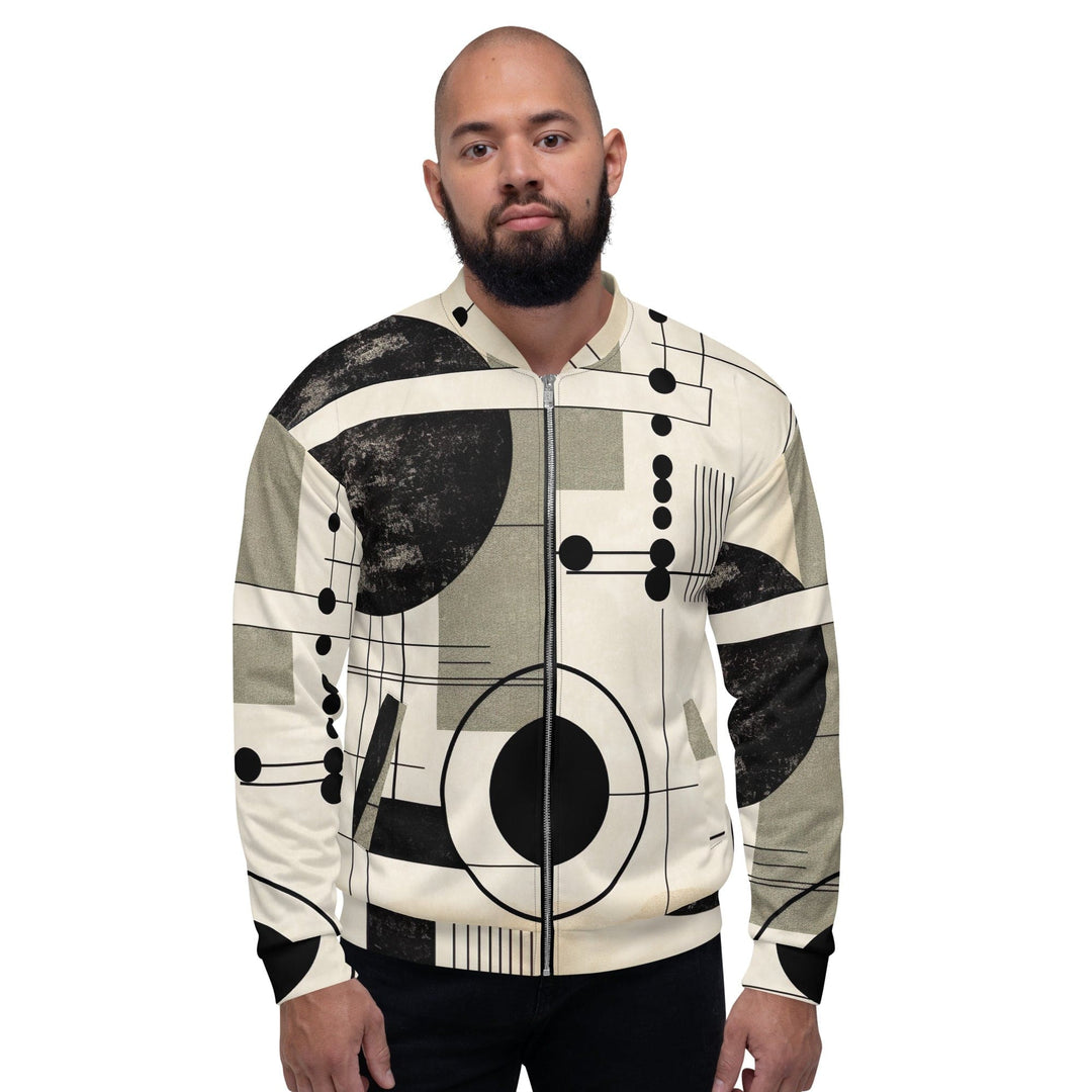 Mens Bomber Jacket Abstract Black Beige Brown Geometric Shapes - Mens | Jackets