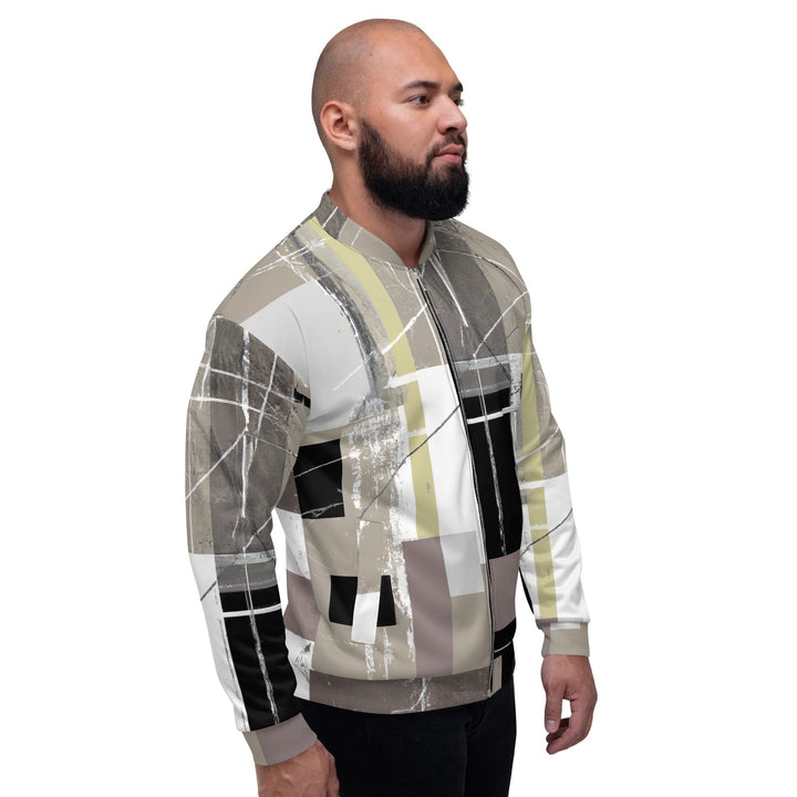 Mens Bomber Jacket Abstract Brown Geometric Shapes 2