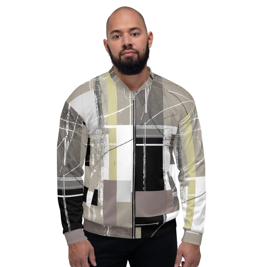 Mens Bomber Jacket Abstract Brown Geometric Shapes 2