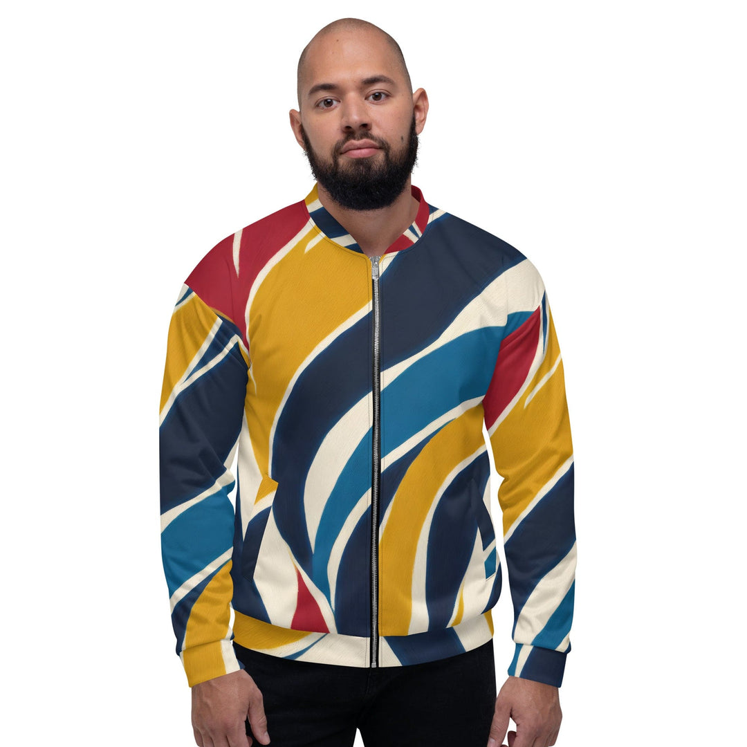 Mens Bomber Jacket Abstract Multicolor Swirl Line Pattern 78386