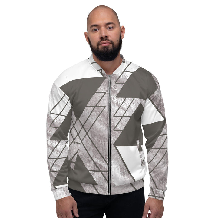 Mens Bomber Jacket Ash Grey And White Triangular Colorblock 2