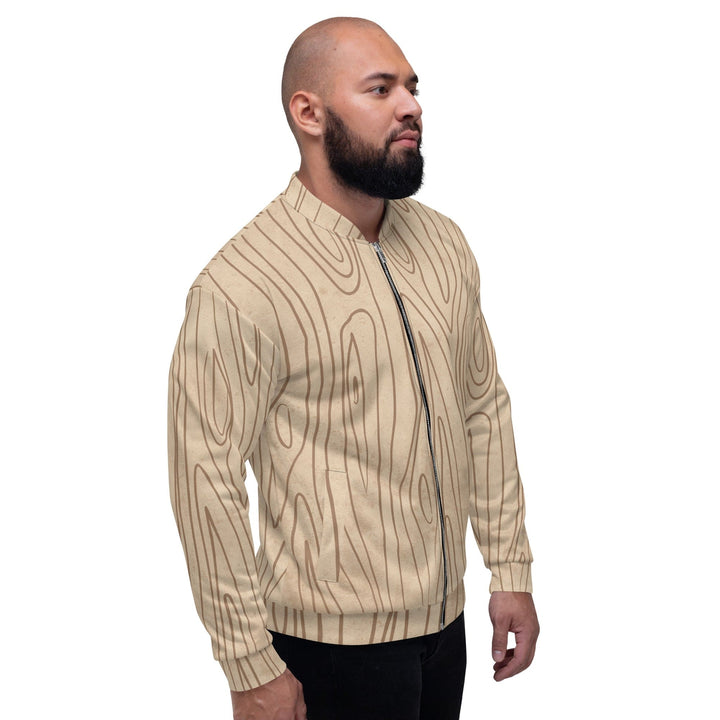 Mens Bomber Jacket Beige Brown Tree Sketch Lines