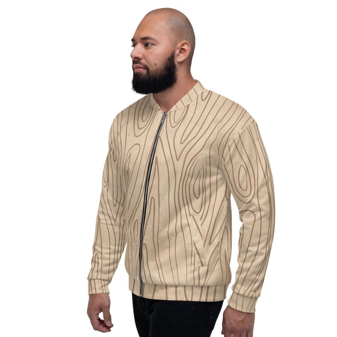 Mens Bomber Jacket Beige Brown Tree Sketch Lines - Mens | Jackets | Bombers