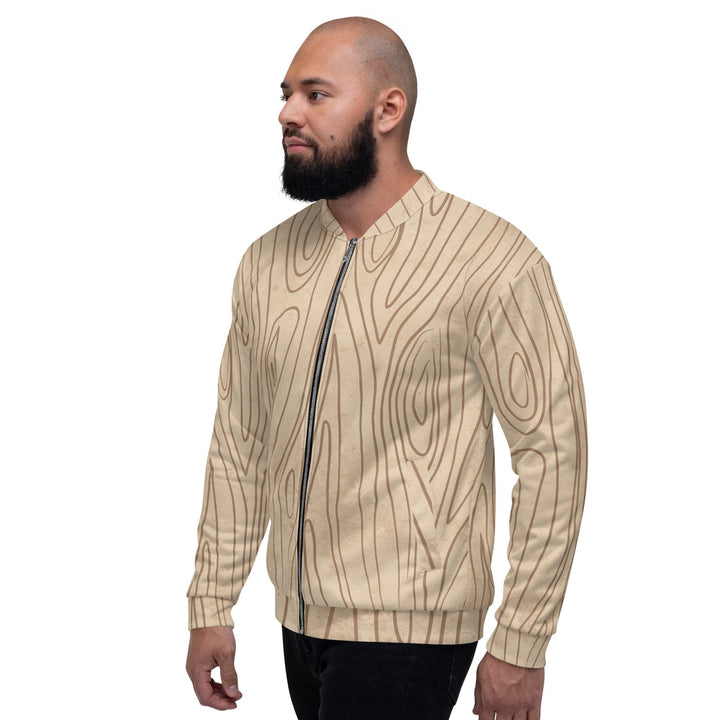 Mens Bomber Jacket Beige Brown Tree Sketch Lines