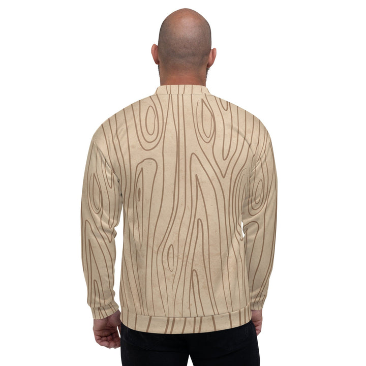 Mens Bomber Jacket Beige Brown Tree Sketch Lines