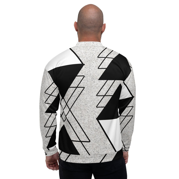 Mens Bomber Jacket Black and White Ash Grey Triangular Colorblock 2 - Mens