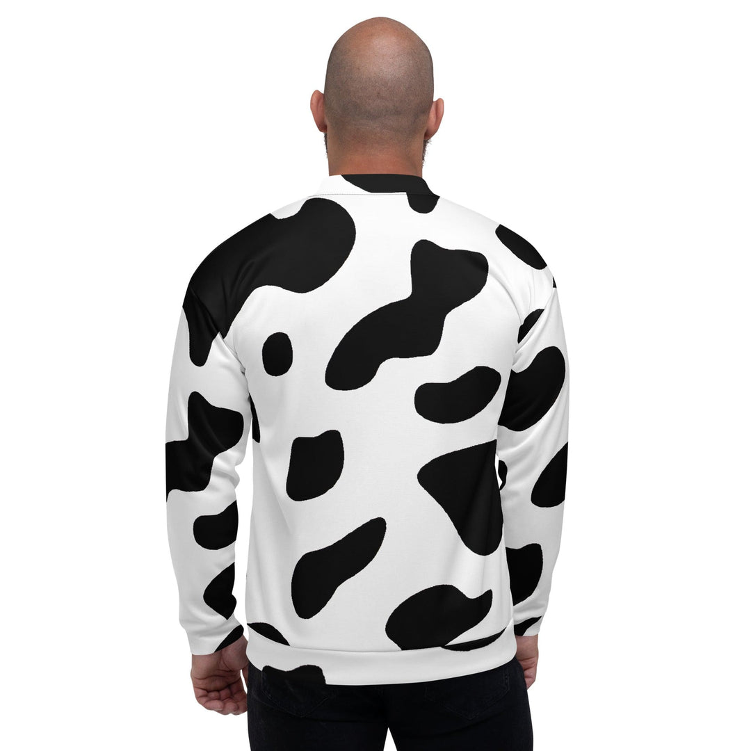 Mens Bomber Jacket Black And White Cow Print 2