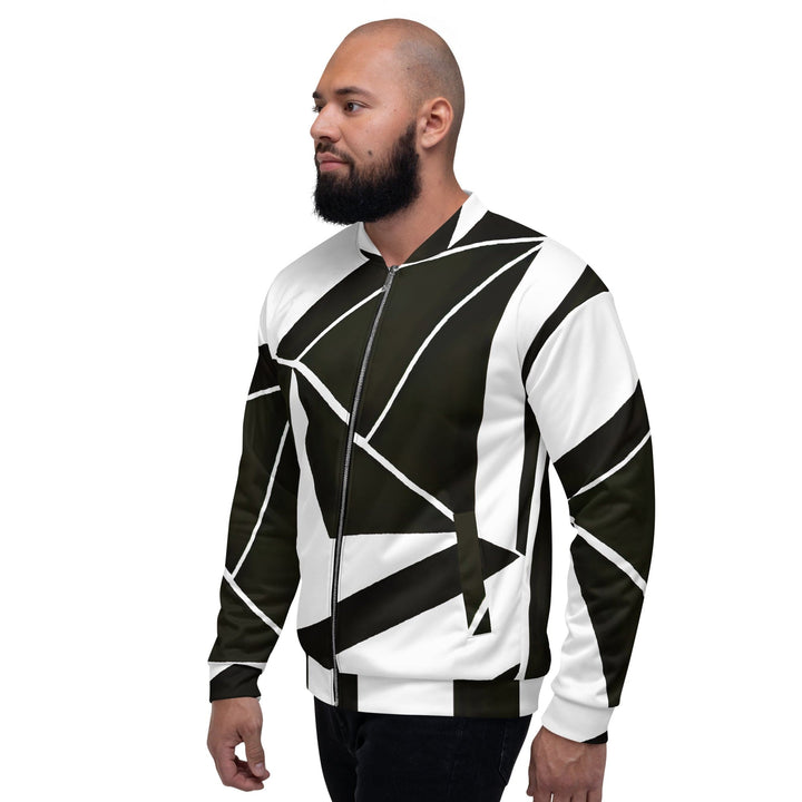 Mens Bomber Jacket Black and White Geometric Pattern 2 - Mens | Jackets