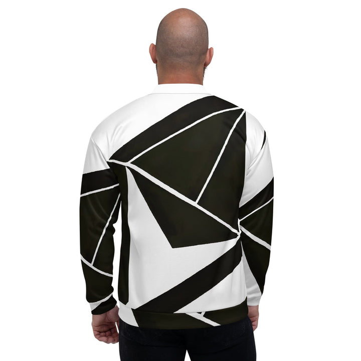 Mens Bomber Jacket Black and White Geometric Pattern 2 - Mens | Jackets