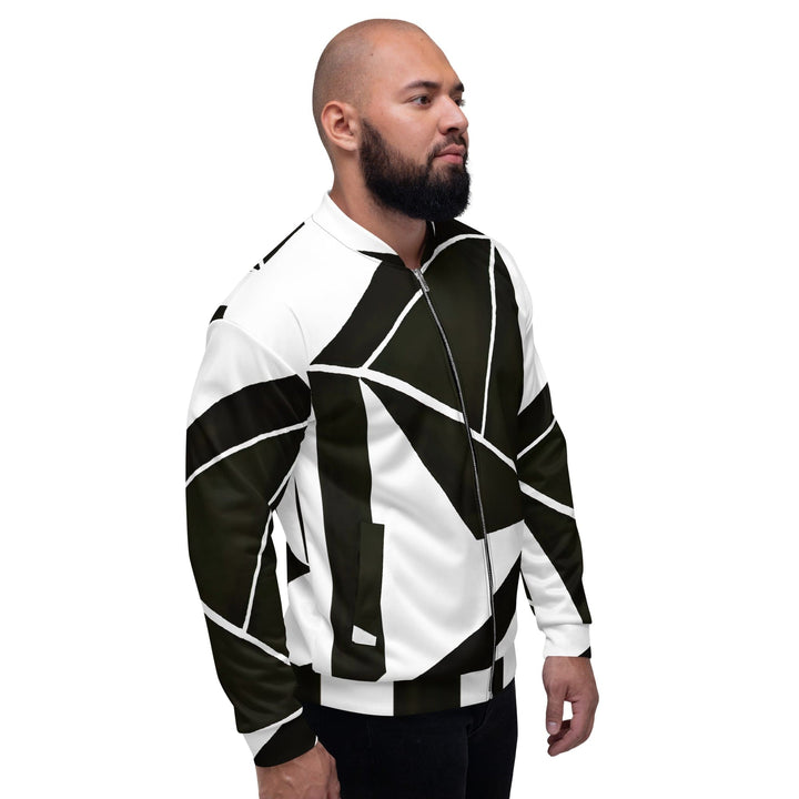 Mens Bomber Jacket Black and White Geometric Pattern 2 - Mens | Jackets