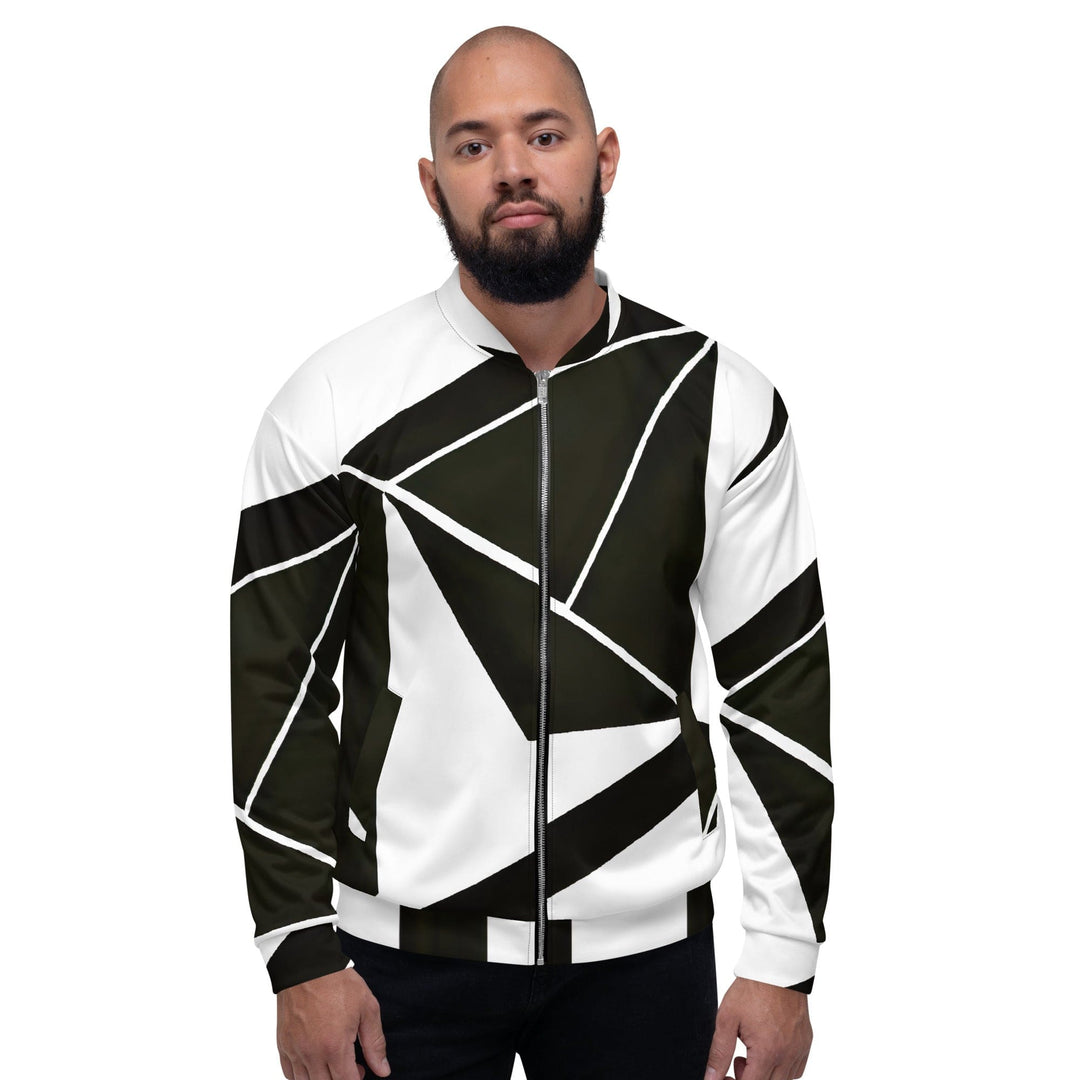 Mens Bomber Jacket Black and White Geometric Pattern 2 - Mens | Jackets