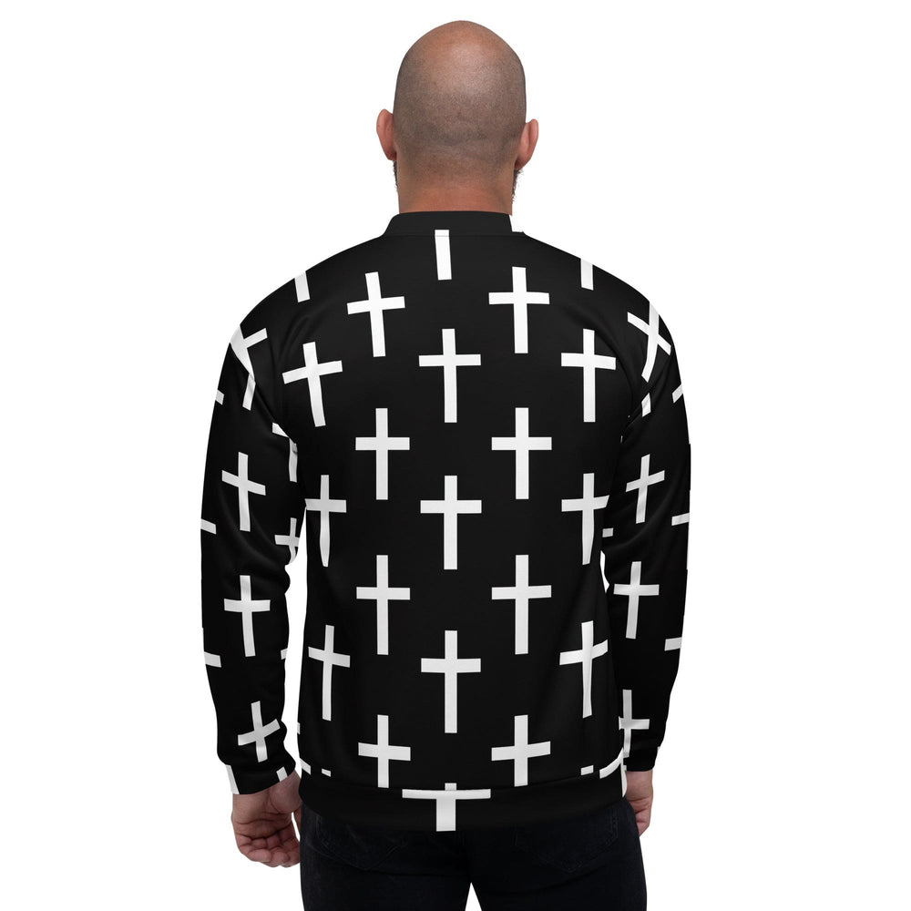 Mens Bomber Jacket Black White Cross Print - Mens | Jackets | Bombers