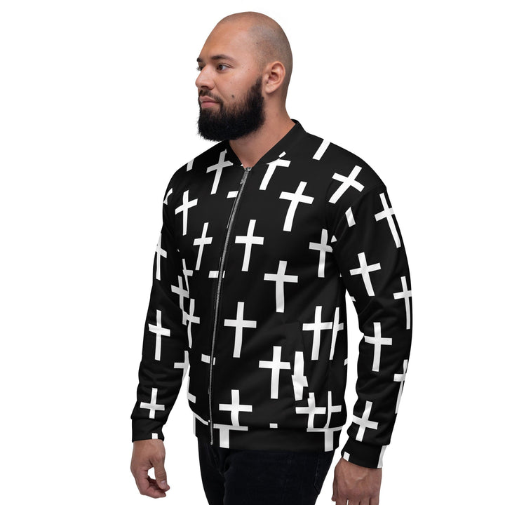 Mens Bomber Jacket Black White Cross Print - Mens | Jackets | Bombers