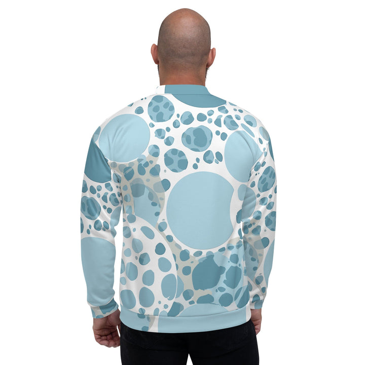 Mens Bomber Jacket Blue and White Circular Spotted Illustration 2 - Mens