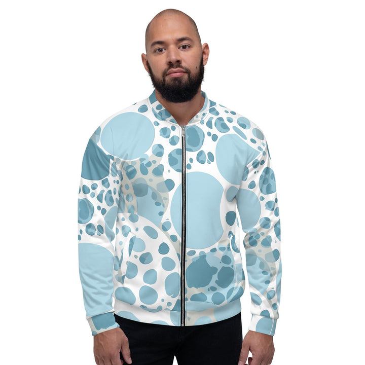 Mens Bomber Jacket Blue and White Circular Spotted Illustration 2 - Mens