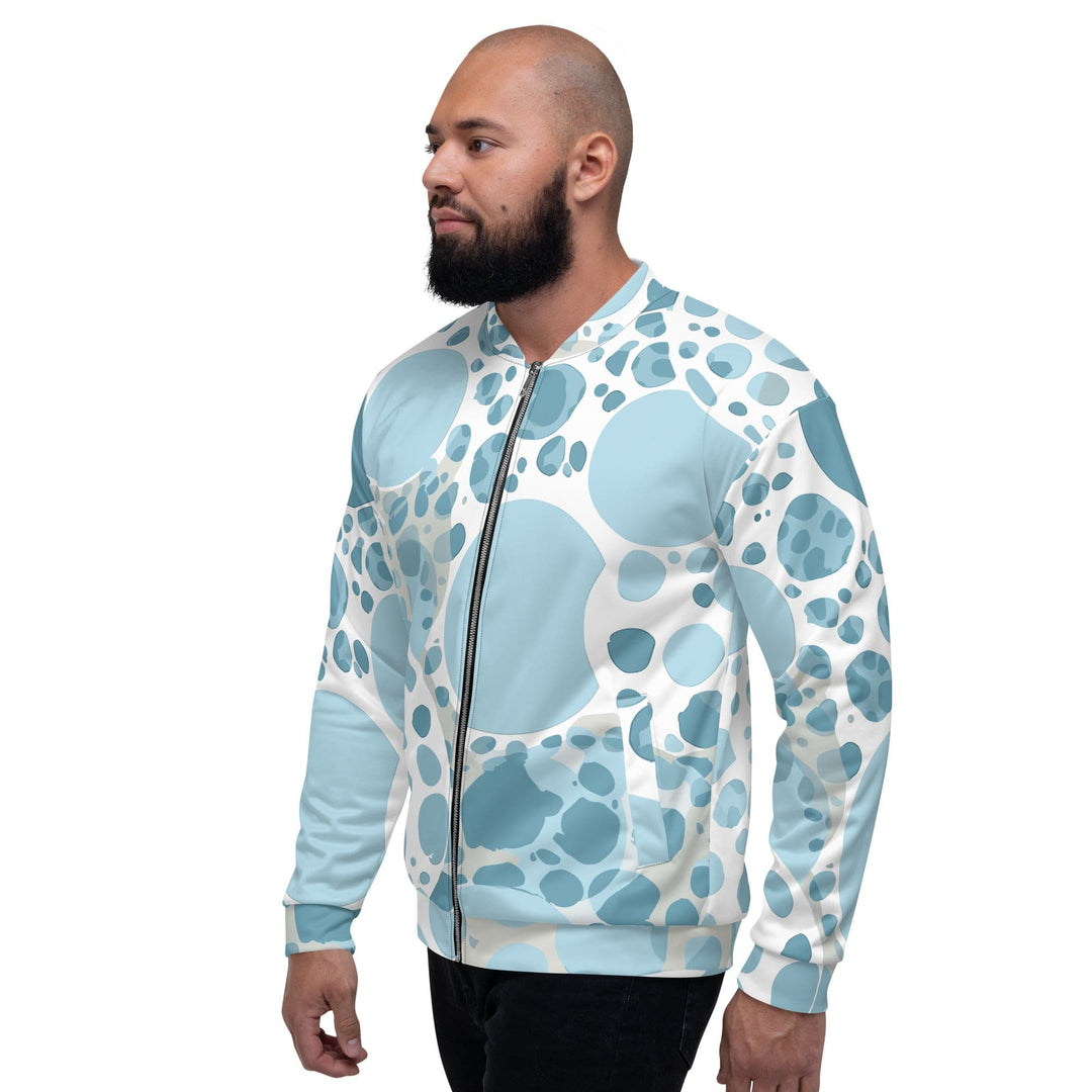 Mens Bomber Jacket Blue and White Circular Spotted Illustration 2 - Mens