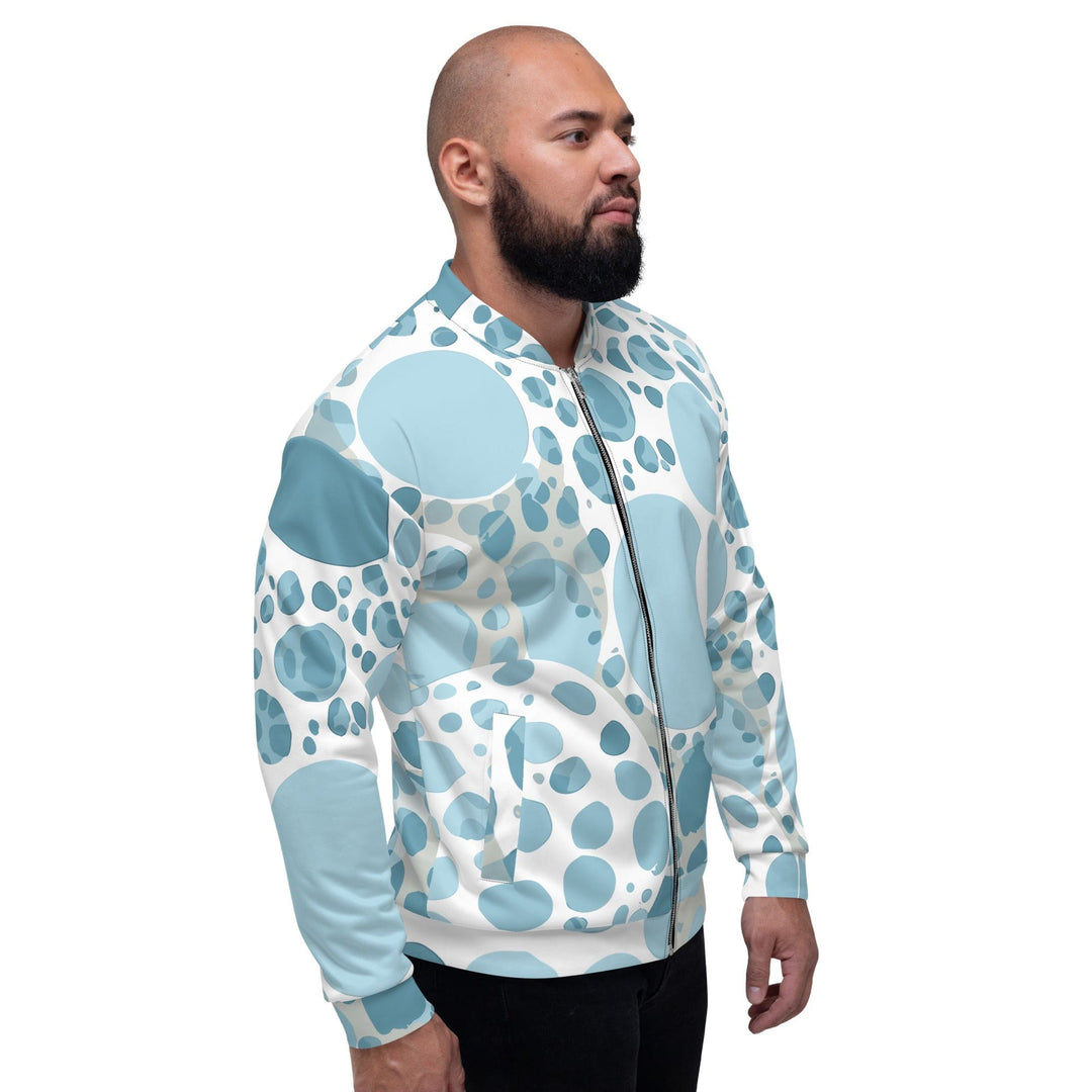 Mens Bomber Jacket Blue and White Circular Spotted Illustration 2 - Mens