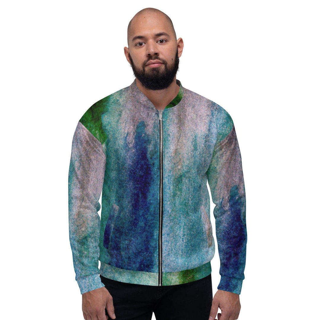 Mens Bomber Jacket Blue Hue Watercolor Abstract Print 2 - Mens | Jackets