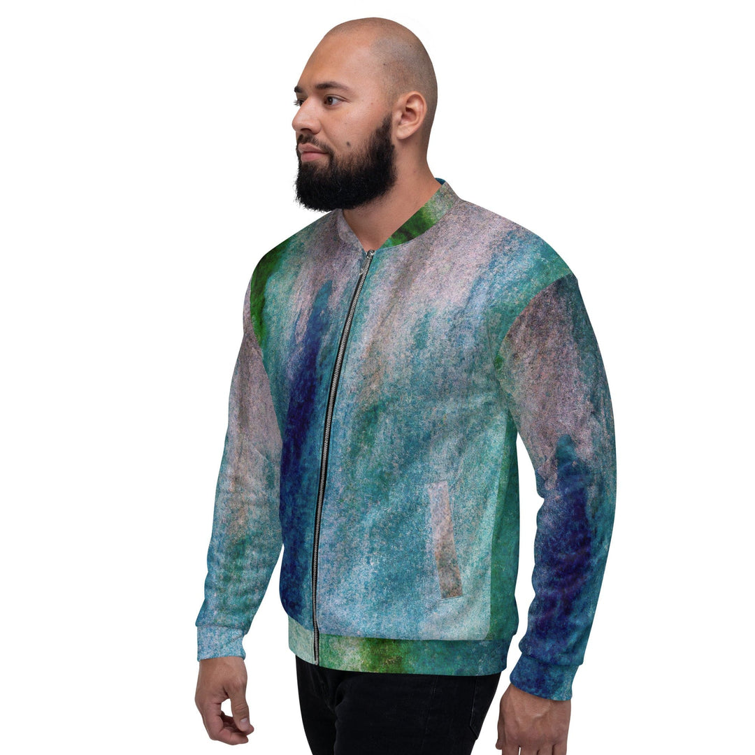 Mens Bomber Jacket Blue Hue Watercolor Abstract Print 2 - Mens | Jackets