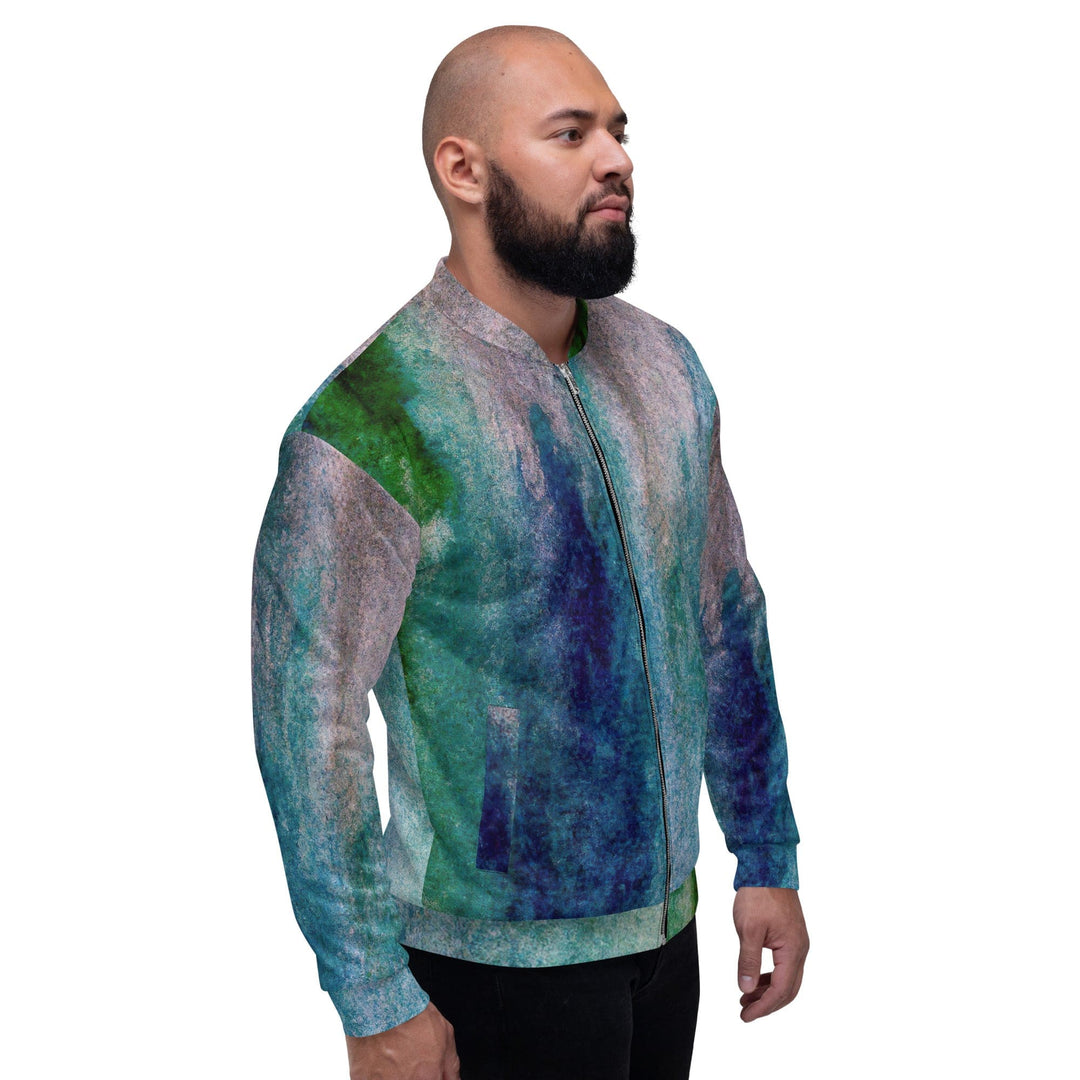 Mens Bomber Jacket Blue Hue Watercolor Abstract Print 2 - Mens | Jackets