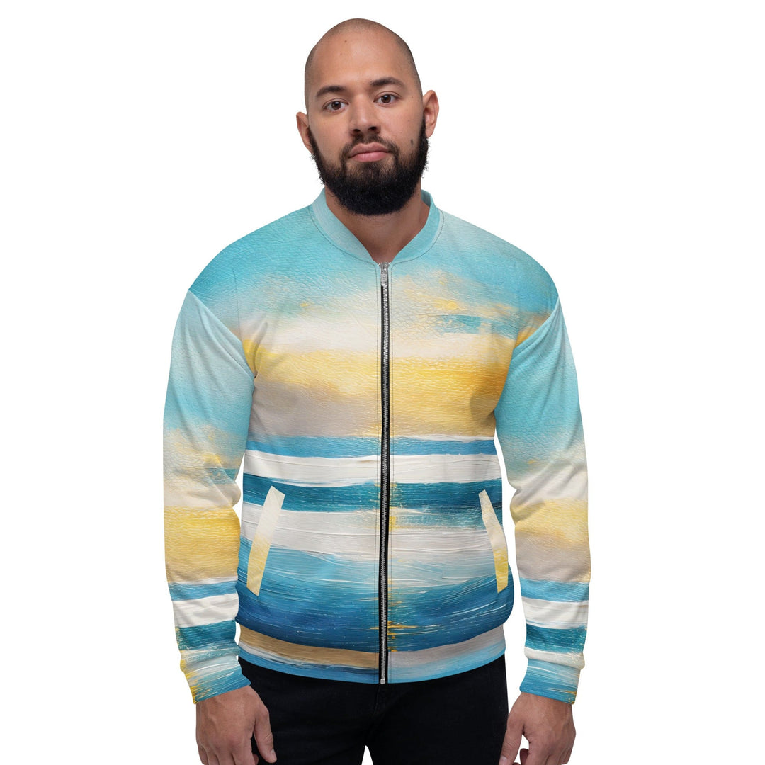 Mens Bomber Jacket Blue Ocean Golden Sunset Print 6