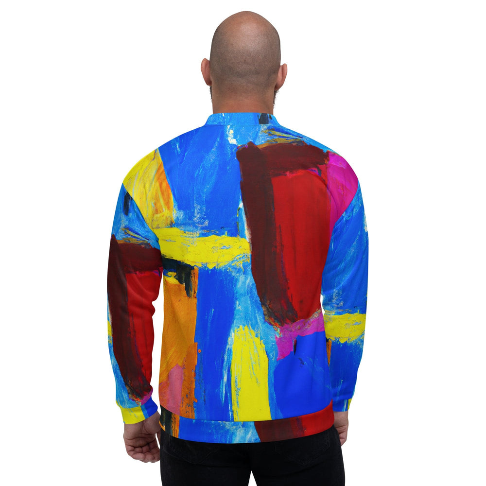 Mens Bomber Jacket Blue Red Abstract Pattern 2