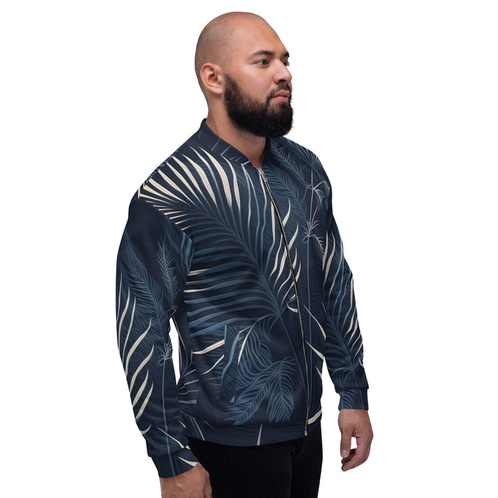 Mens Bomber Jacket Blue White Palm Leaves 2 - Mens | Jackets | Bombers