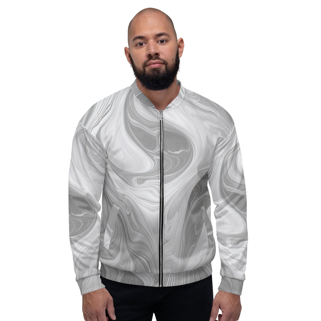 Mens Bomber Jacket Grey White Boho Marble Print - Mens | Jackets | Bombers