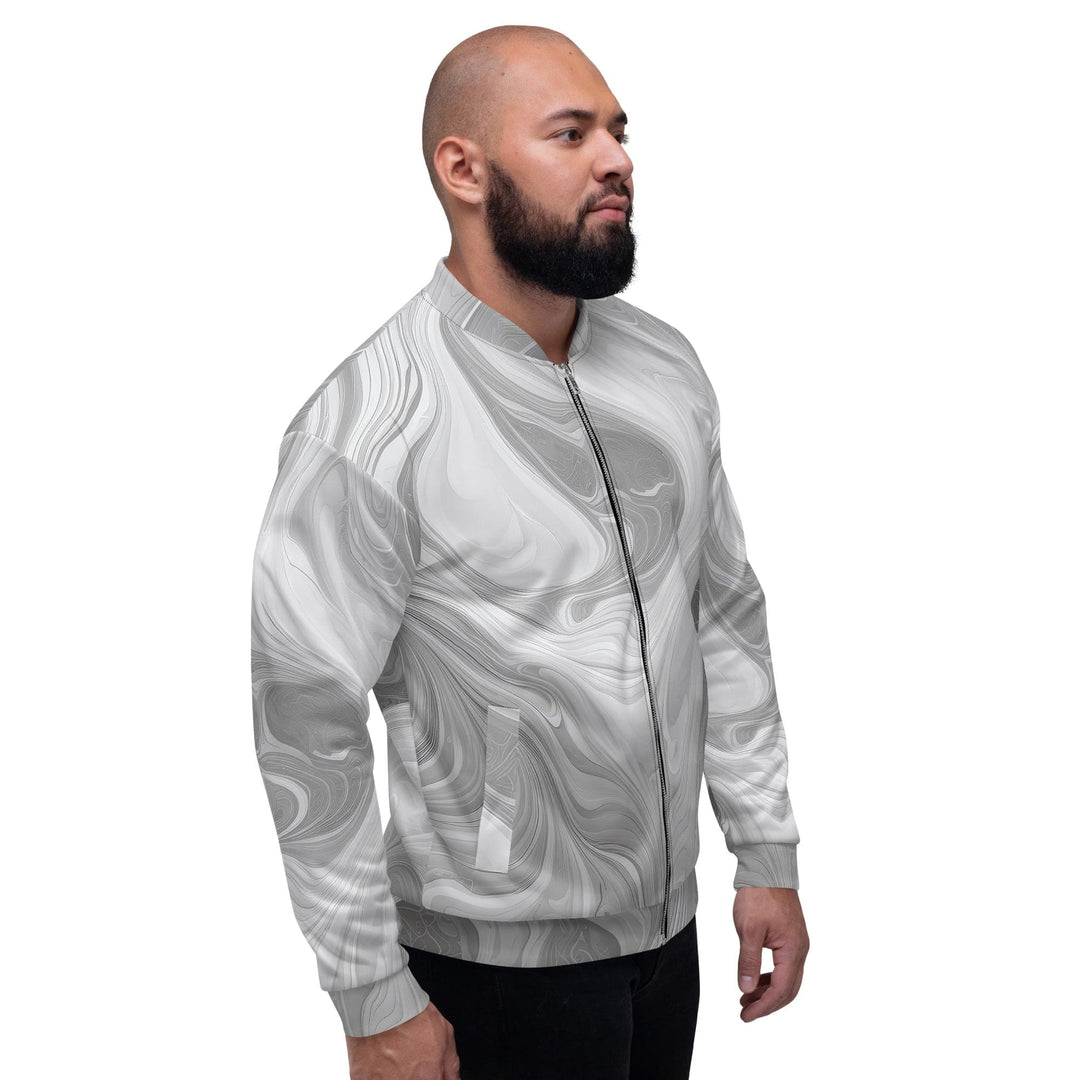 Mens Bomber Jacket Grey White Boho Marble Print - Mens | Jackets | Bombers