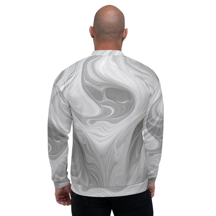 Mens Bomber Jacket Grey White Boho Marble Print - Mens | Jackets | Bombers