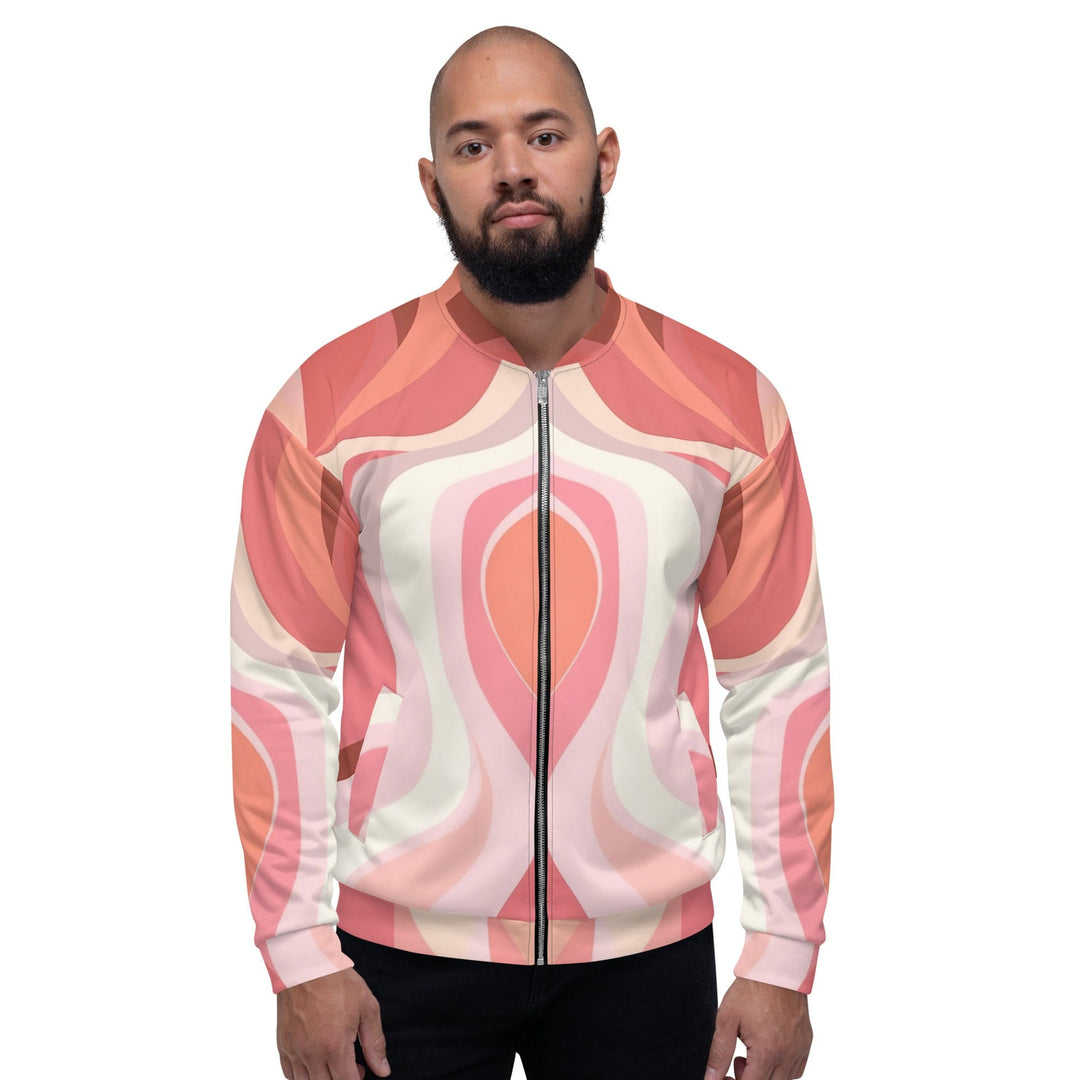Mens Bomber Jacket Boho Pink And White Contemporary Art Lined 2