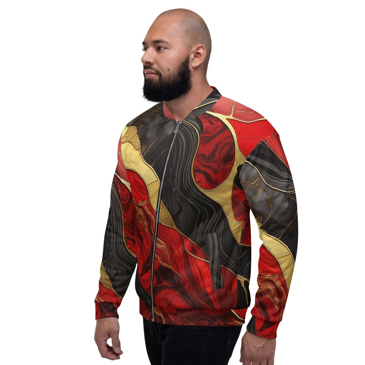 Mens Bomber Jacket Bold Red Gold Tones Print - Mens | Jackets | Bombers