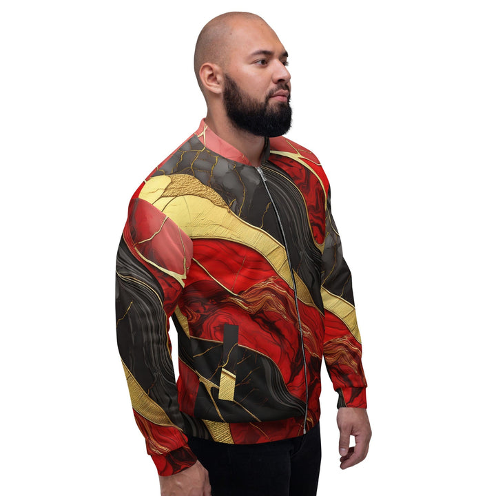 Mens Bomber Jacket Bold Red Gold Tones Print - Mens | Jackets | Bombers