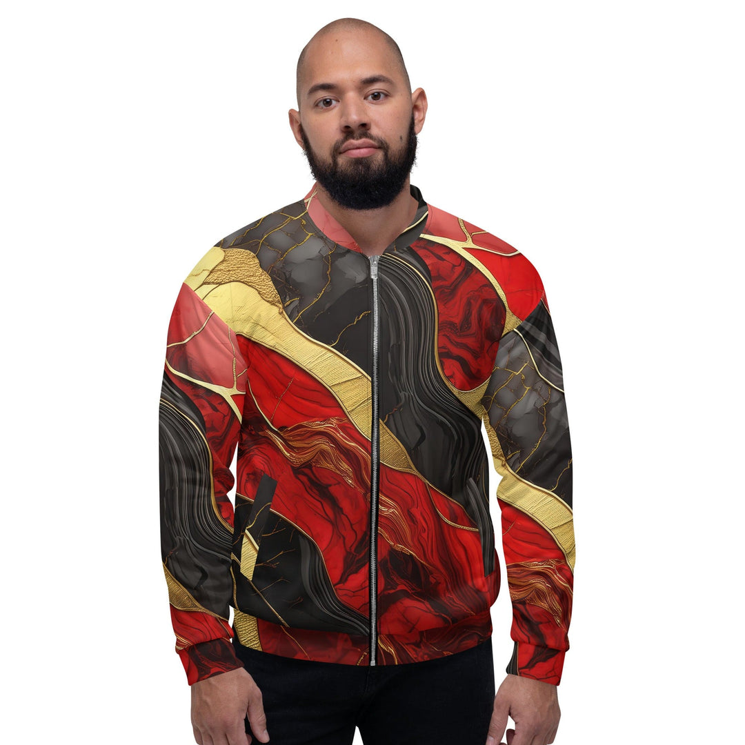 Mens Bomber Jacket Bold Red Gold Tones Print - Mens | Jackets | Bombers