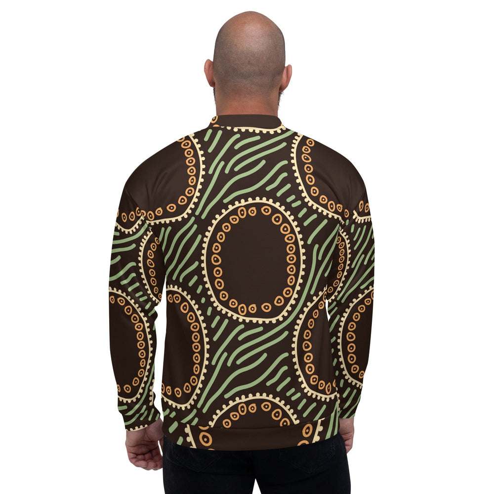 Mens Bomber Jacket Brown Green Geometric Lines - Mens | Jackets | Bombers