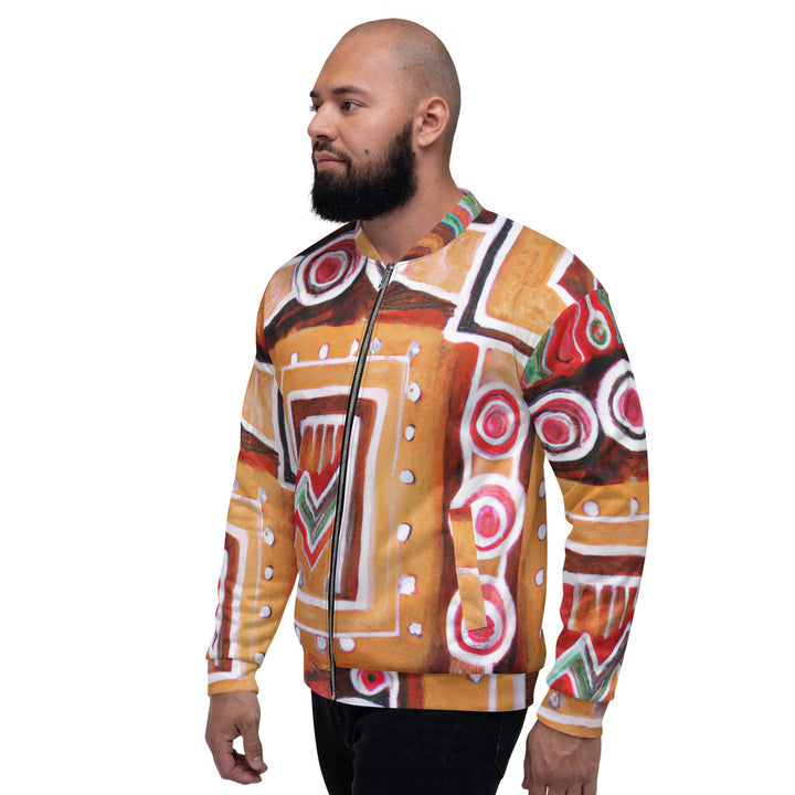 Mens Bomber Jacket Brown Orange Green Aztec Pattern 2 - Mens | Jackets | Bombers