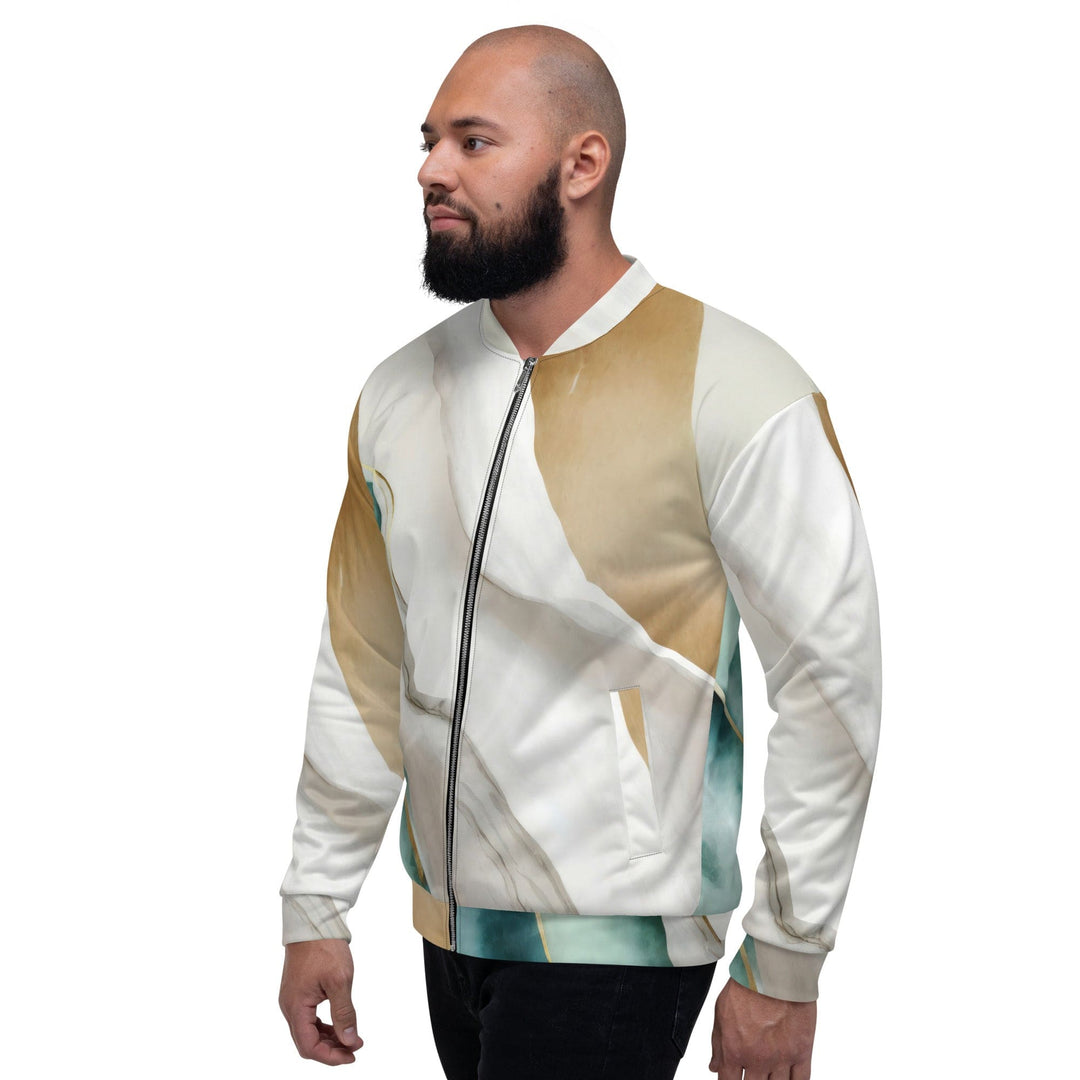 Mens Bomber Jacket Cream White Green Marbled Print 2