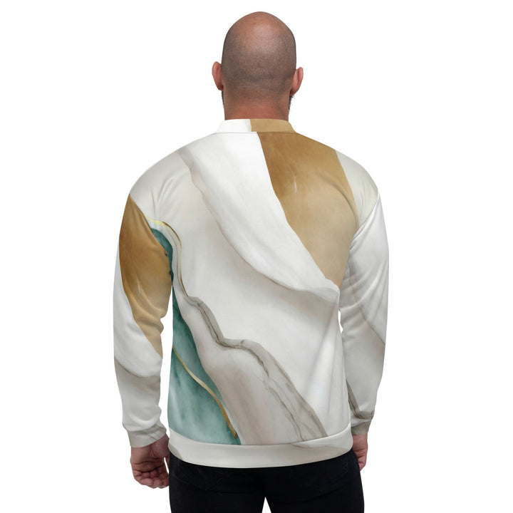 Mens Bomber Jacket Cream White Green Marbled Print 2